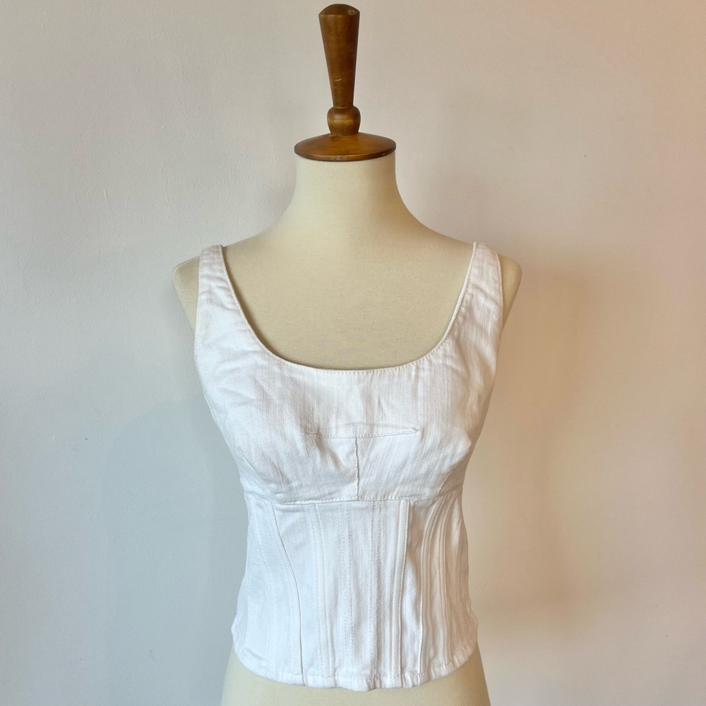 Maeve White Sleeveless Corset Boned Top with Zipper & Bow - Size 2
